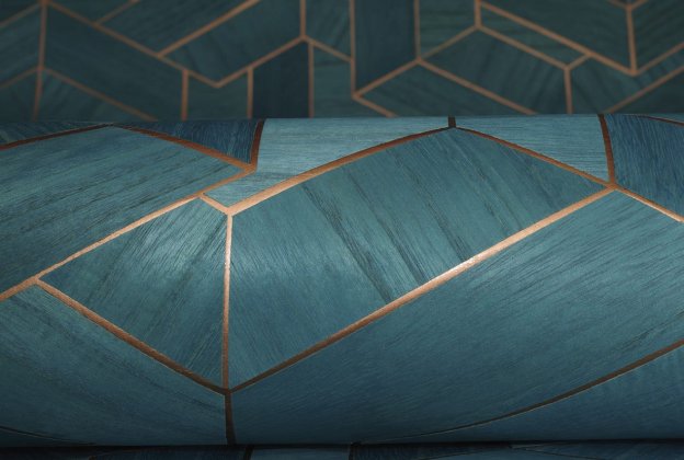 Käsitöötapeet Tiffany Designs, Etre, et306 hall/roheline/sinine spoon, kuldne triip  _2