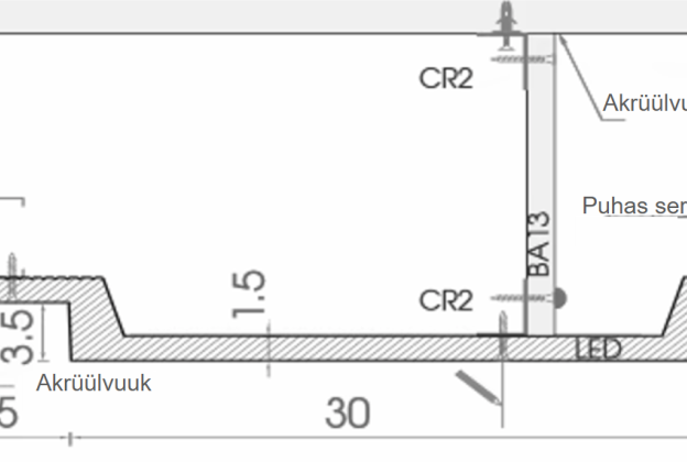 Kaudvalgustuse karniis - D106; 30 cm x 5 cm x 2 m  _3