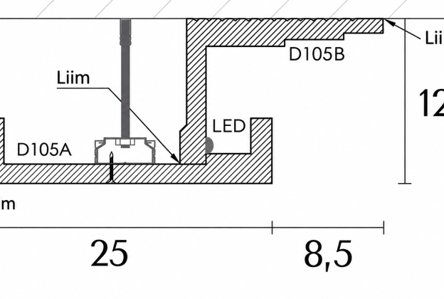 Kaudvalgustuse karniis - D105A ja D105B; (25 x 5 ja 15 x 10,5 cm x 2 m)_3